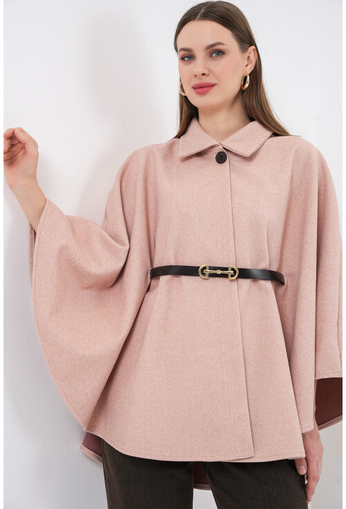 Kadın Kemerli Kaşe Panço 9170