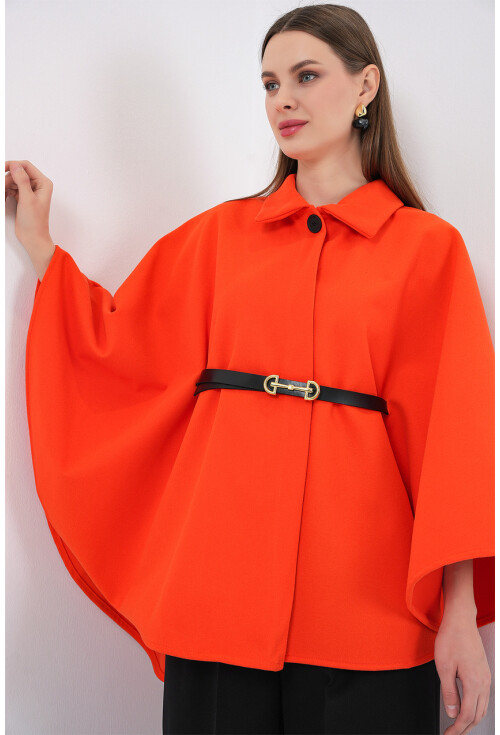 Kadın Kemerli Kaşe Panço 9170