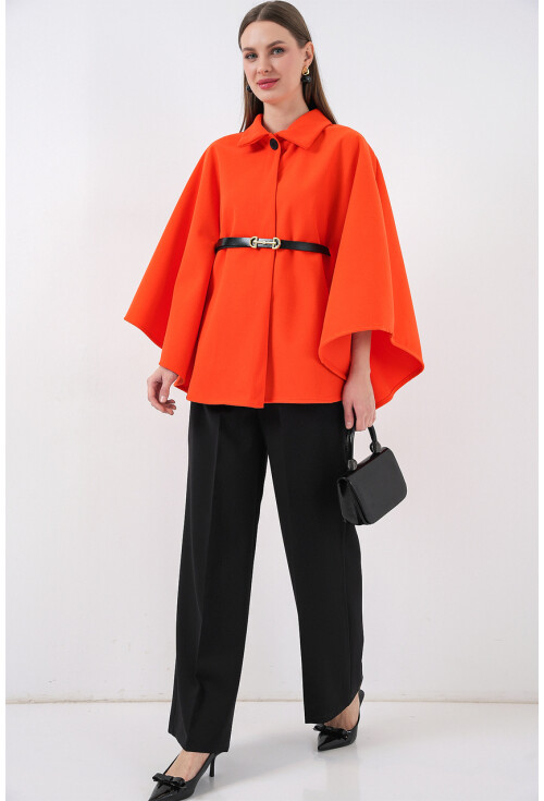 Kadın Kemerli Kaşe Panço 9170