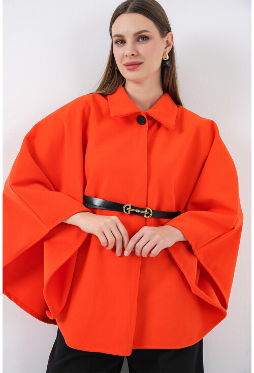 Kadın Kemerli Kaşe Panço 9170