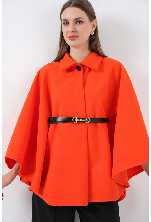 Kadın Kemerli Kaşe Panço 9170