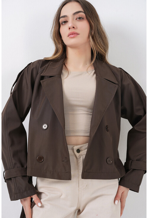 Kadın Kemerli Kısa Trençkot 5970