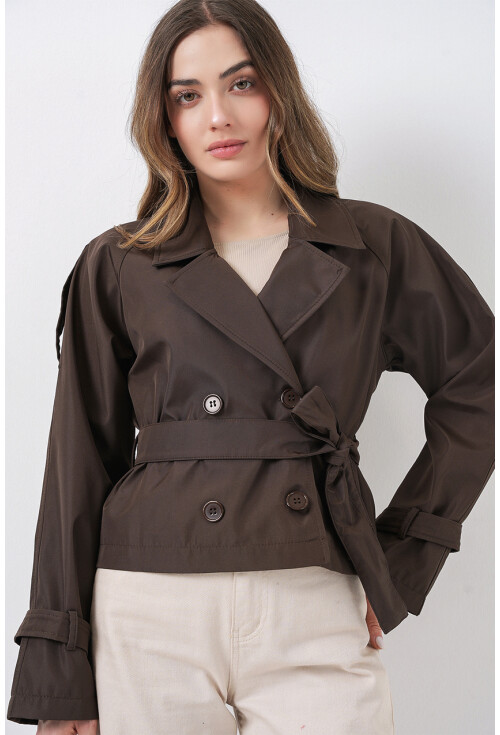 Kadın Kemerli Kısa Trençkot 5970