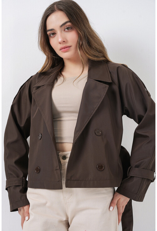 Kadın Kemerli Kısa Trençkot 5970