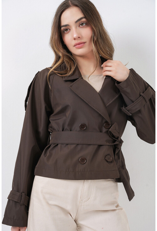 Kadın Kemerli Kısa Trençkot 5970