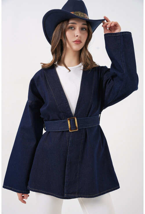 Kadın Kemerli Kot Ceket Tunik 5985