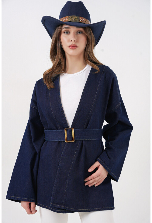 Kadın Kemerli Kot Ceket Tunik 5985