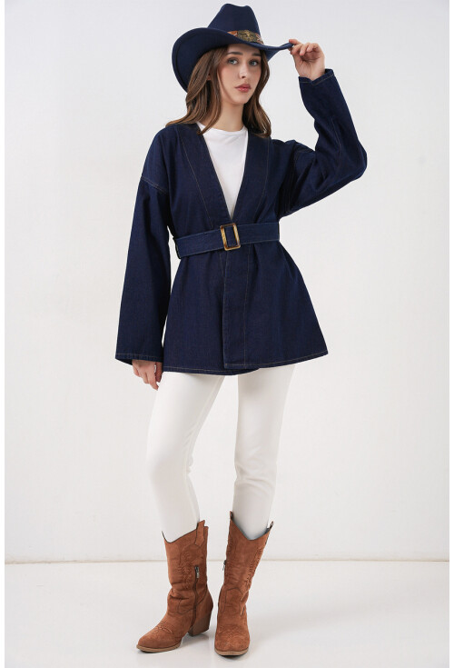 Kadın Kemerli Kot Ceket Tunik 5985