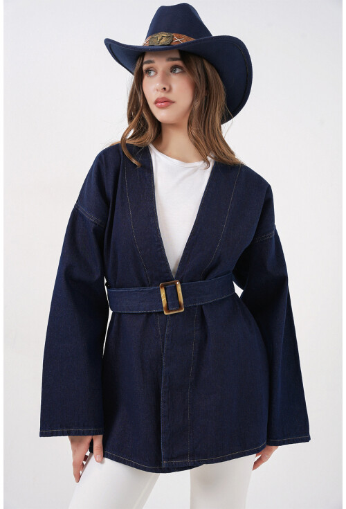 Kadın Kemerli Kot Ceket Tunik 5985