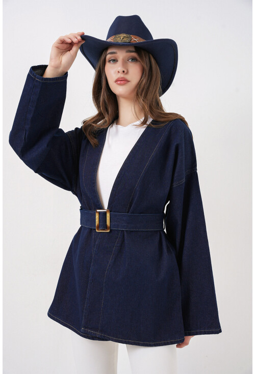 Kadın Kemerli Kot Ceket Tunik 5985