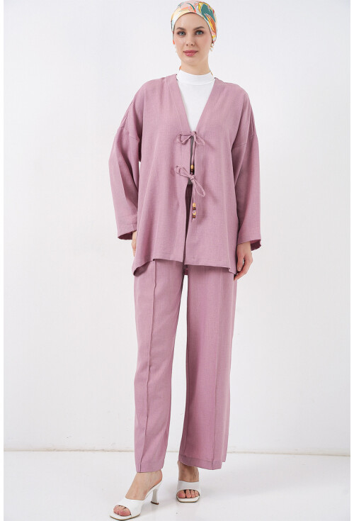 Kadın Keten Kimono İkili Takım 6727