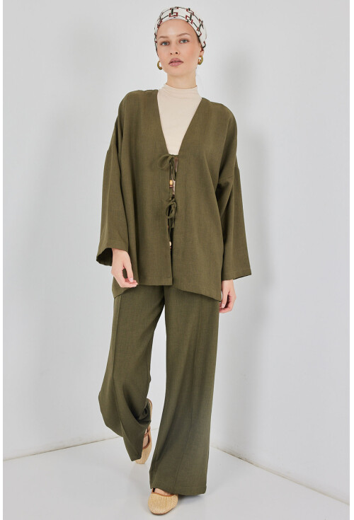 Kadın Keten Kimono İkili Takım 6727