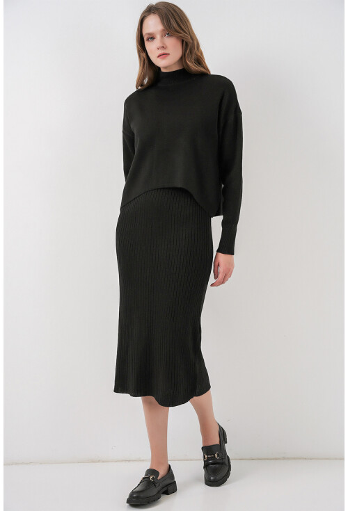 Kadın Kısa Kazaklı Triko Elbise 15958