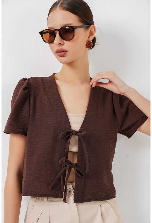 Kadın Kısa Kol Crop Bluz 958