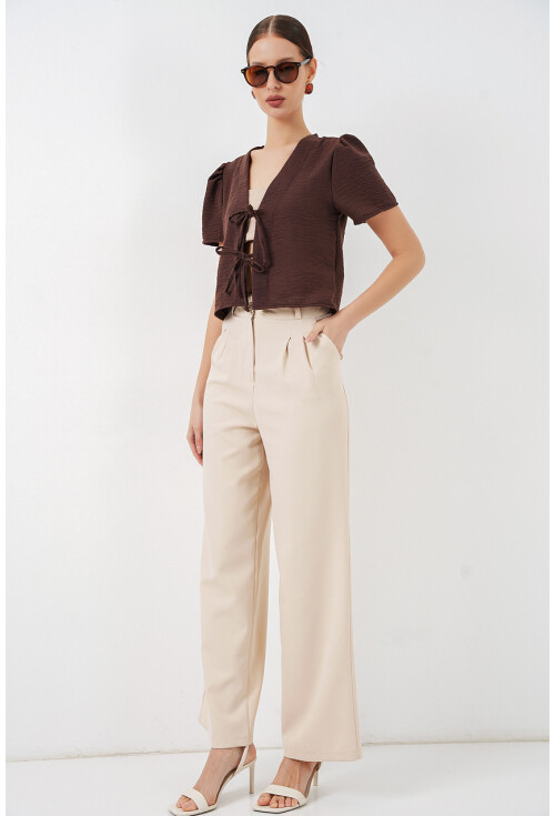 Kadın Kısa Kol Crop Bluz 958