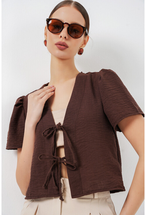 Kadın Kısa Kol Crop Bluz 958