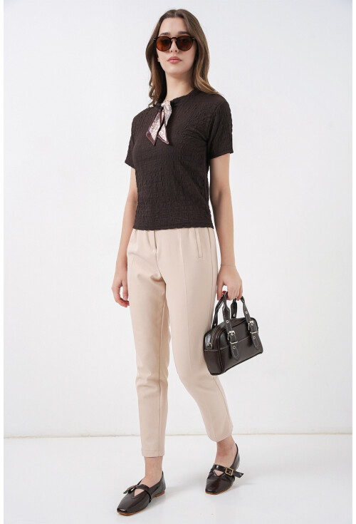 Kadın Kısa Kol Fularlı Örme Bluz 981