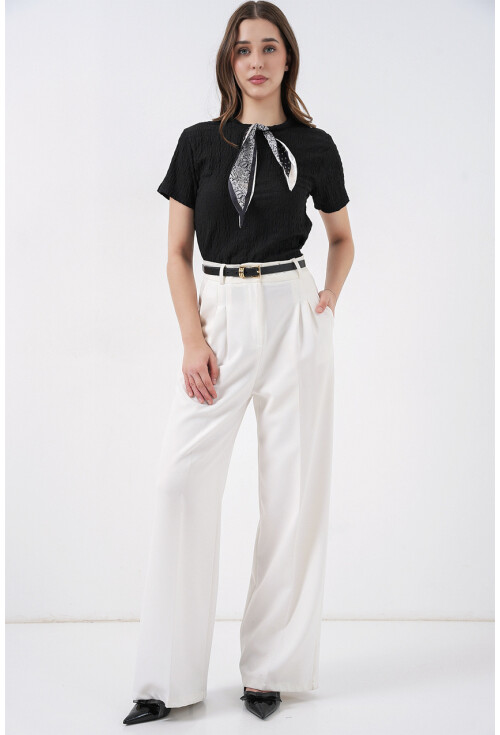 Kadın Kısa Kol Fularlı Örme Bluz 981