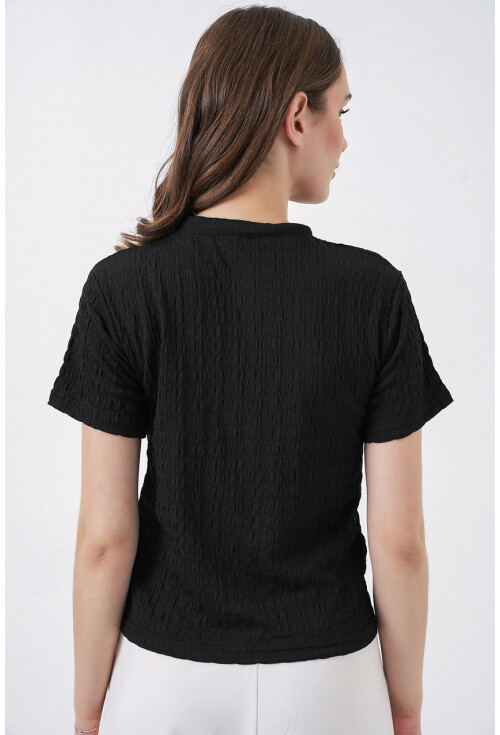 Kadın Kısa Kol Fularlı Örme Bluz 981