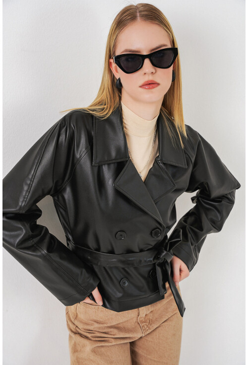 Kadin Kısa Suni Deri Ceket 1058