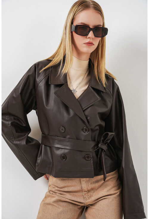Kadin Kısa Suni Deri Ceket 1058