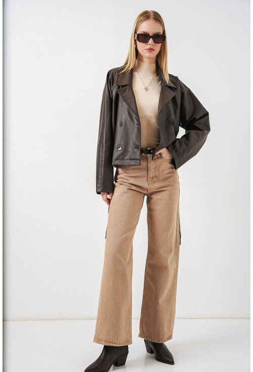 Kadin Kısa Suni Deri Ceket 1058