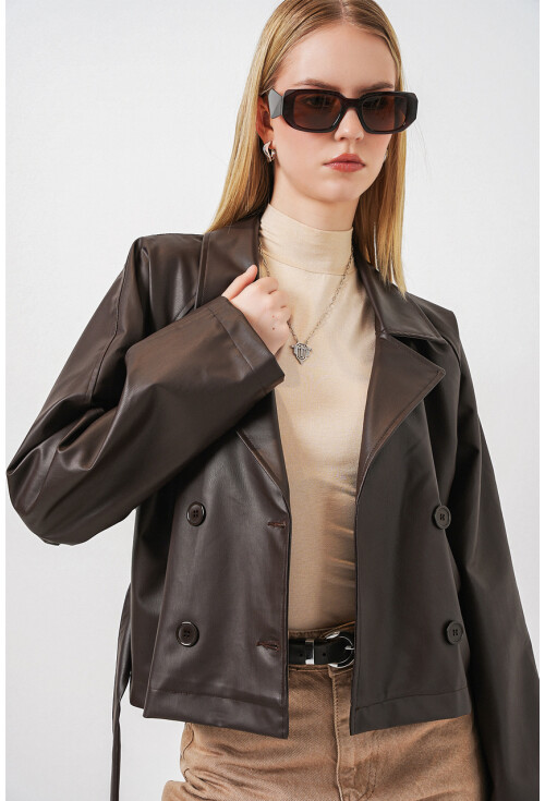 Kadin Kısa Suni Deri Ceket 1058