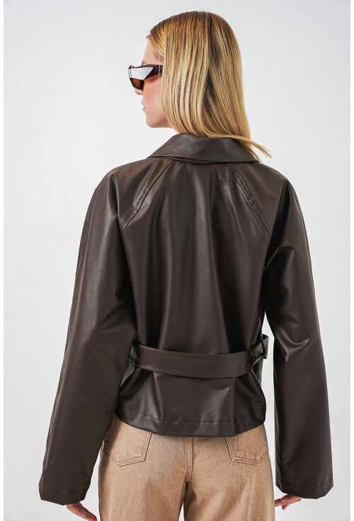 Kadin Kısa Suni Deri Ceket 1058