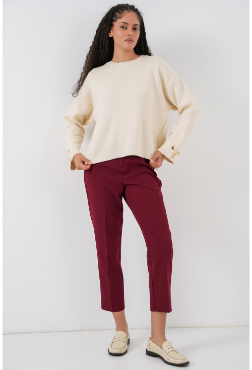 Kadın Kol Düğmeli Oversize Triko Kazak 15981