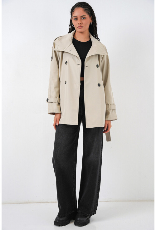 Kadın Kruvaze Yaka Kısa Trençkot 5980
