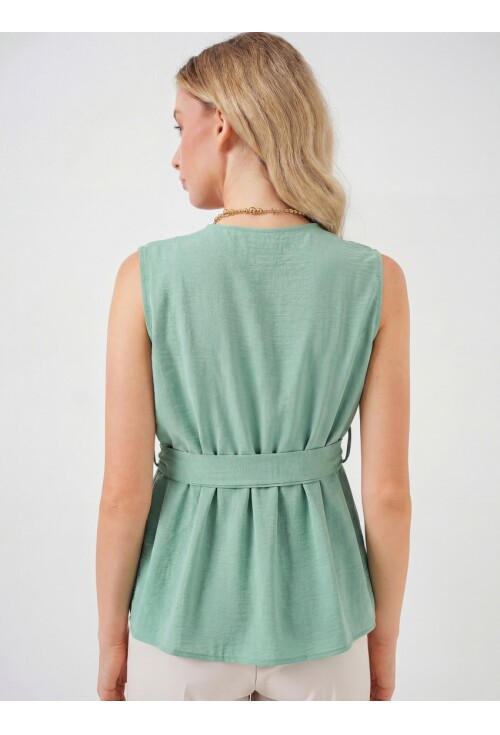 Kadın Kruvaze Yaka Kolsuz Bluz 966