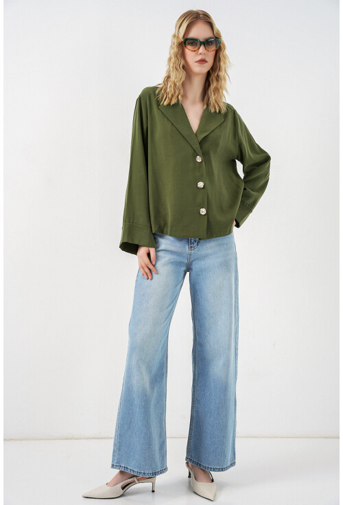 Kadın Kruvaze Yaka Oversize Ceket 0747