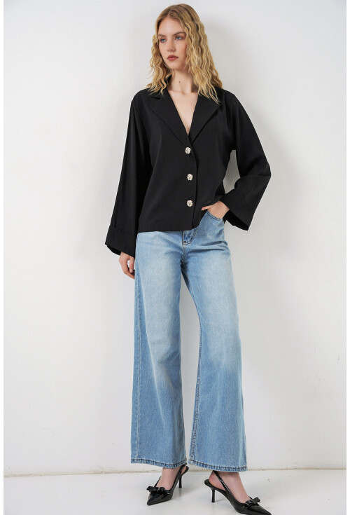 Kadın Kruvaze Yaka Oversize Ceket 0747