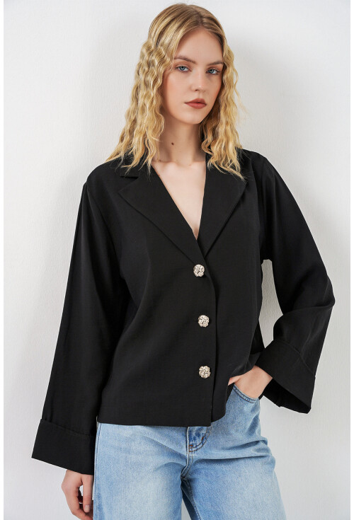 Kadın Kruvaze Yaka Oversize Ceket 0747