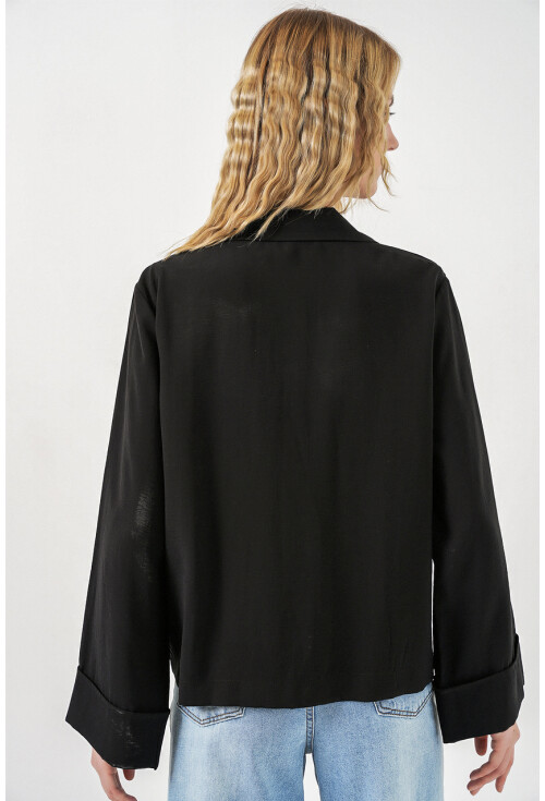 Kadın Kruvaze Yaka Oversize Ceket 0747