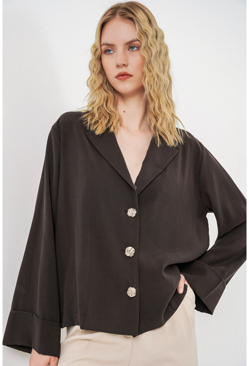 Kadın Kruvaze Yaka Oversize Ceket 0747