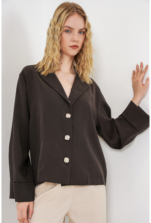 Kadın Kruvaze Yaka Oversize Ceket 0747