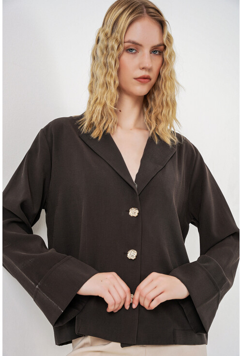 Kadın Kruvaze Yaka Oversize Ceket 0747