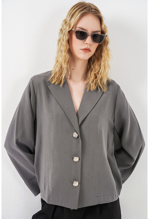 Kadın Kruvaze Yaka Oversize Ceket 0747