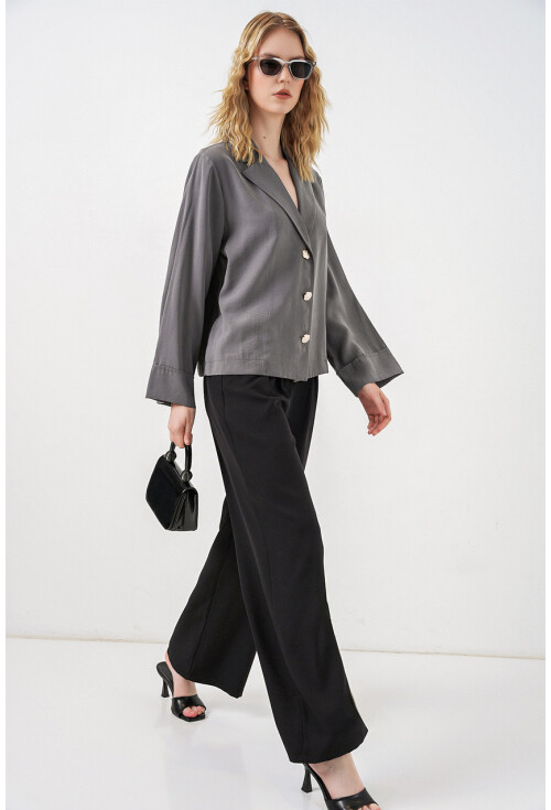 Kadın Kruvaze Yaka Oversize Ceket 0747