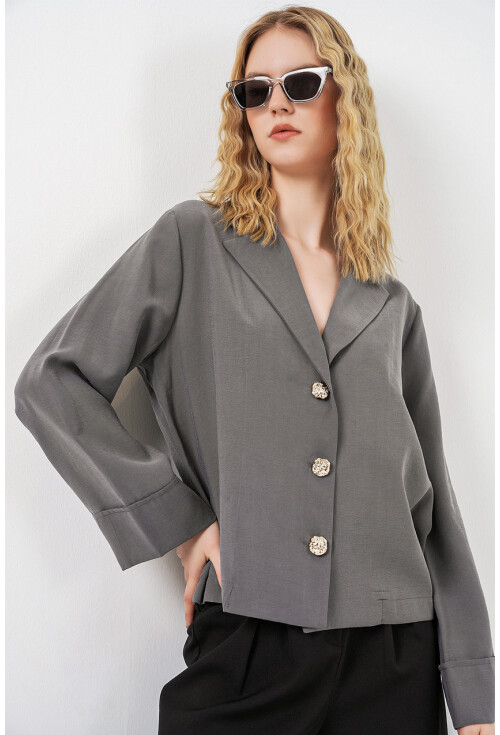 Kadın Kruvaze Yaka Oversize Ceket 0747