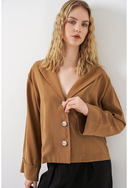 Kadın Kruvaze Yaka Oversize Ceket 0747