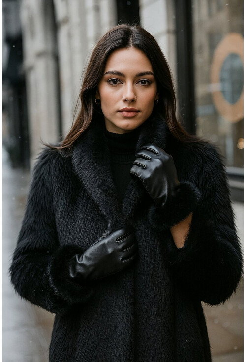 Kadın Kürk Detaylı Suni Deri Eldiven 010193