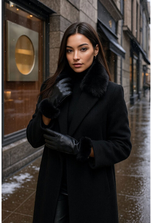 Kadın Kürk Detaylı Suni Deri Eldiven 010193