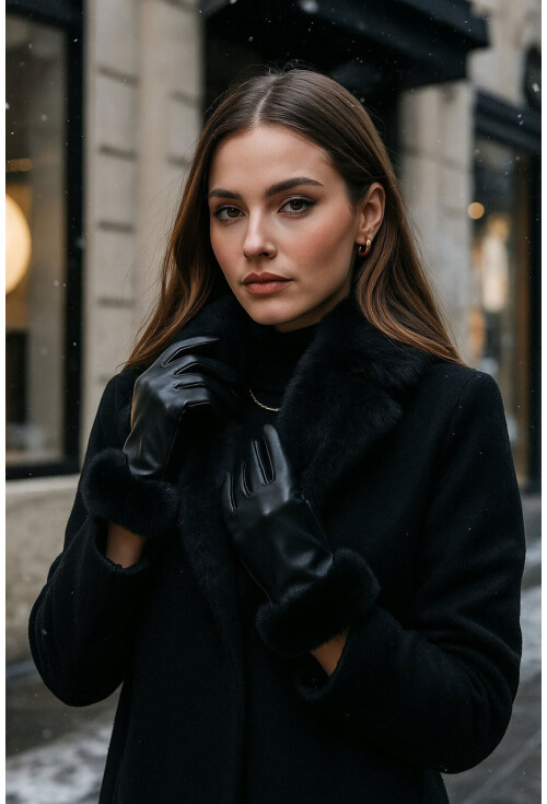 Kadın Kürk Detaylı Suni Deri Eldiven 010193
