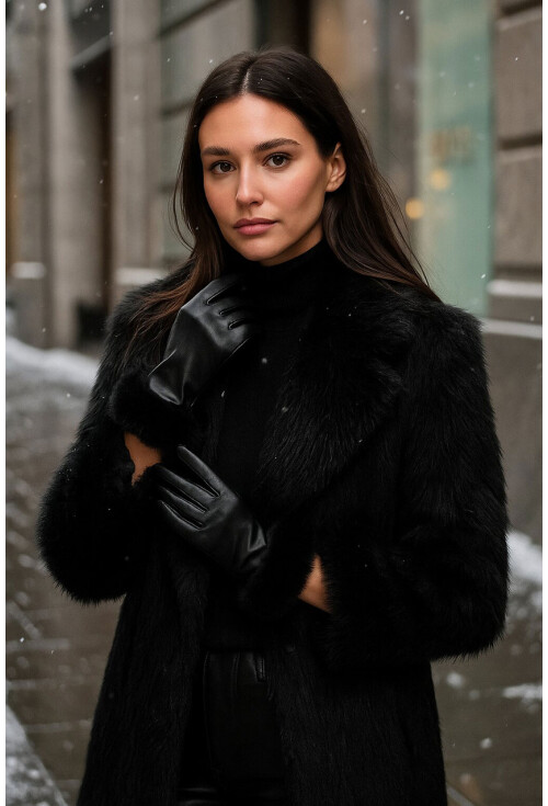 Kadın Kürk Detaylı Suni Deri Eldiven 010193