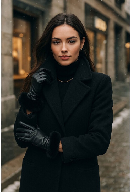 Kadın Kürk Detaylı Suni Deri Eldiven 010193