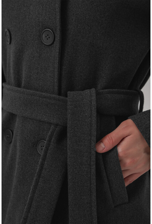 Kadın Kuşaklı Kaşe Kaban 9162