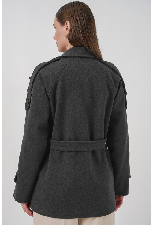 Kadın Kuşaklı Kaşe Kaban 9162