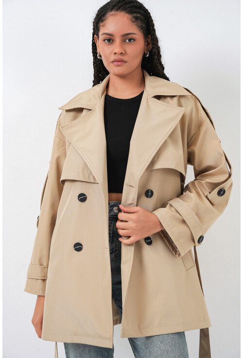 Kadın Kuşaklı Kısa Trençkot 5974